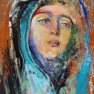Figure Painting of a Woman with Scarf 11 by 14 inches Oil and Acrylic Painting