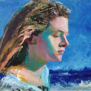 Figure Painting of a Woman by the Sea 11 by 14 inches Oil and Acrylic Painting