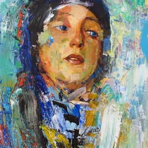 Figure Painting of a Woman Looking Right 11 by 14 inches Oil and Acrylic Painting