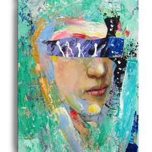 Figure Painting of a Woman with Blocked Eyes 11 by 14 inches Oil and Acrylic Painting