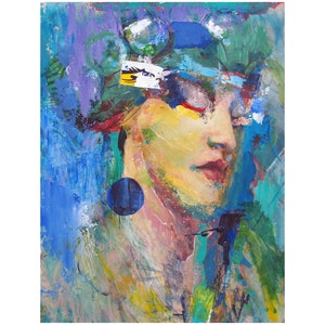 Figure Painting of a Woman in Thought 11 by 14 inches Oil and Acrylic Painting