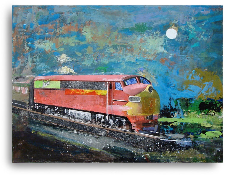 Train37 train painting oil painting on wood panel landscape Etsy