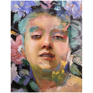 Figure Painting of a Woman in Thought 11 by 14 inches Oil and Acrylic Painting