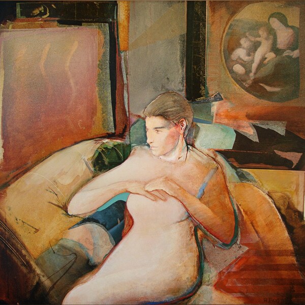 Original Figure painting oil on wood panel-Comfort-30 x 36 inches