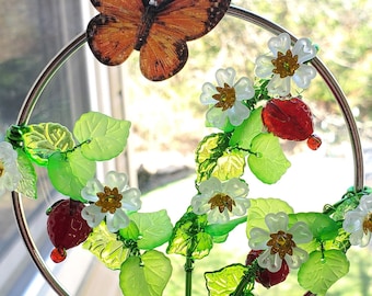 Strawberry Butterfly Wall or Suncatcher  Hanging