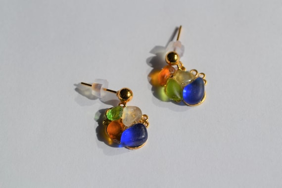 Gold plated and  sea glass beads earrings