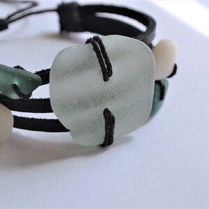 Leather Bracelet Greek and California Sea Glass Beads with Adjustable Tie image 2