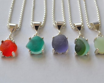 Sea Glass Pendant Necklaces Genuine Multi and Rare Colors from Seaham Beach Silver Adjustable Chain