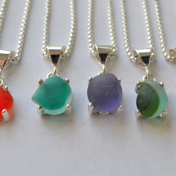 Sea Glass Pendant Necklaces Genuine Multi and Rare Colors from Seaham Beach Silver Adjustable Chain