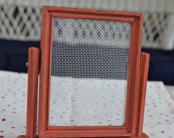 Red  Vintage Tabletop Photo Frame Earring Organizer Holder Small