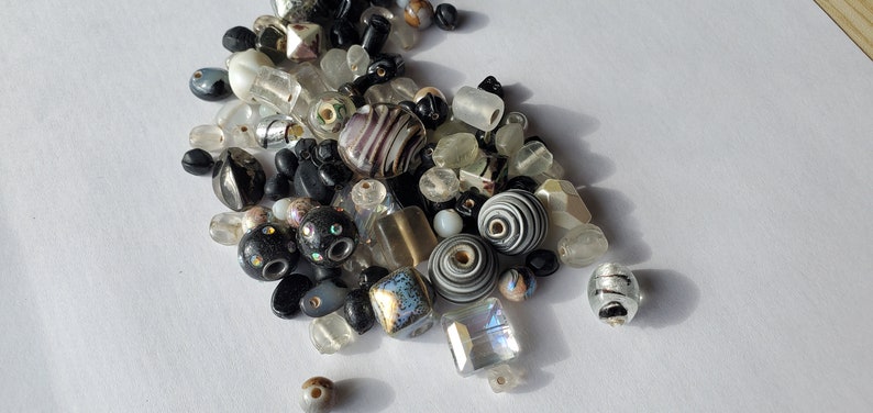 Mix lot of Black, White Glass and Plastic Beads image 1