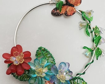 Rainbow Spring Flowers and Butterfly Wall or Suncatcher  Hanging