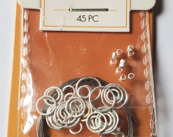 matte silver necklace findings kit crimp beads, jump rings , clasps and wire