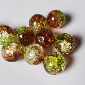 Glass Crackle green and brown beads 12mm image 4