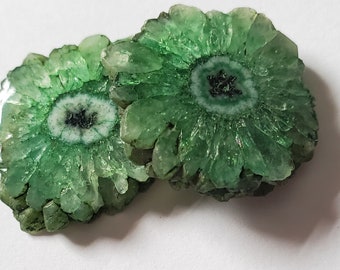 Emerald Green Solar Quartz Slices, 21-23mm - (1) Matched pair