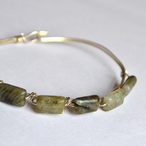 Silver Wire Bangle Bracelet Labradorite Stone Clasp image 3