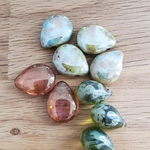 Green and peach Czech glass teardrop beads