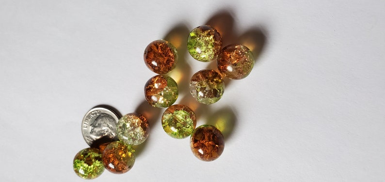 Glass Crackle green and brown beads 12mm image 5