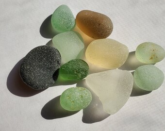 Seaham Sea Glass Genuine Shades of Green white, peach and White eggs and flat backed Mixed Lot Craft and Jewelry Grade