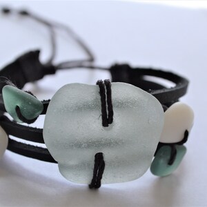 Leather Bracelet Greek and California Sea Glass Beads with Adjustable Tie image 4