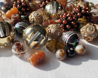 Mix lot of Brown and Golds Glass and Plastic beads