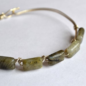 Silver Wire Bangle Bracelet Labradorite Stone Clasp image 2