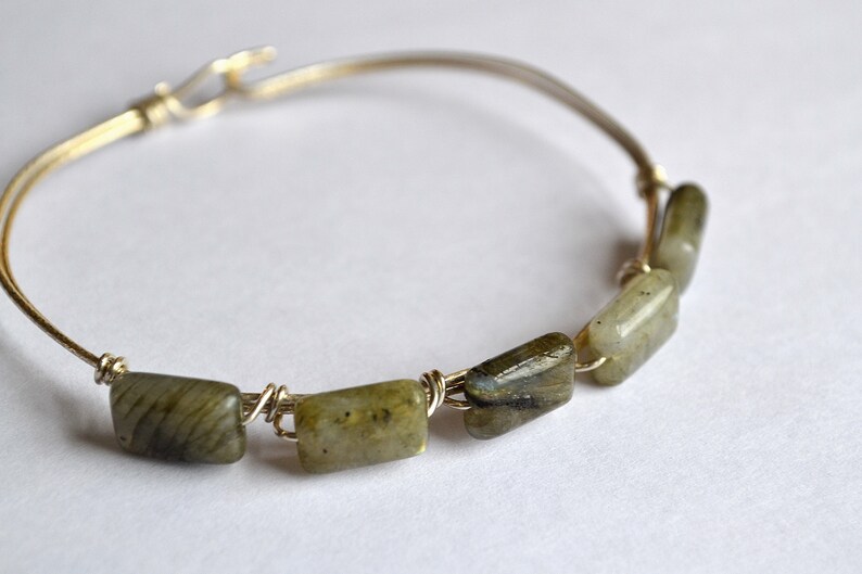 Silver Wire Bangle Bracelet Labradorite Stone Clasp image 2