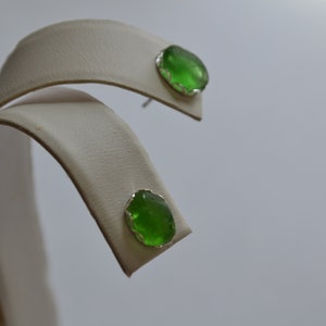 sale Green Genuine Sea Glass Post or Stud Earrings in Sterling Silver Mounts image 3