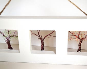 Seasonal Spring , Winter and Fall Leaves Framed Wall Art Wire Tree