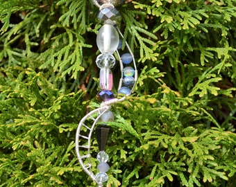 Sale- Silver wire wrapped and Purple beaded  Icicle Holiday Christmas Ornament