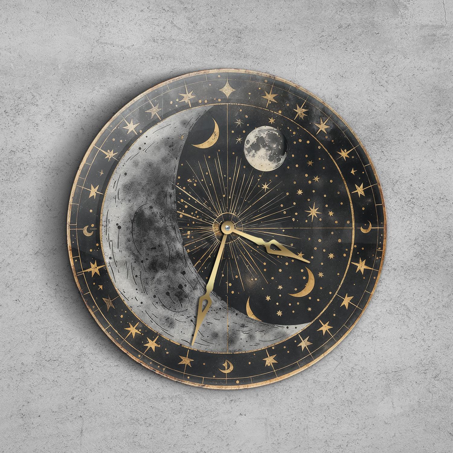 Sun and Moon Wall Clock, Moon Phase Wall Clock, Lunar Cycle Clock ...