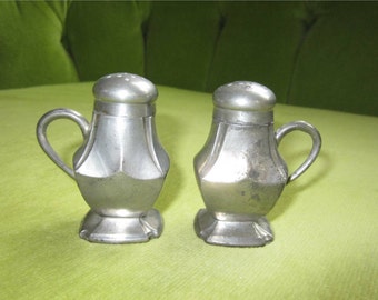 Vintage Squared Pewter Salt and Pepper Shakers