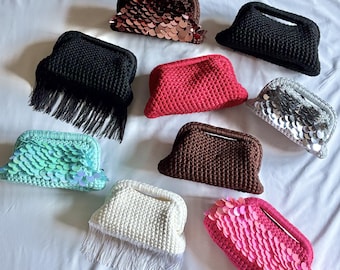 Crochet Clutch Purse | Plain, Sequins, and Fringe | Handmade and Crocheted