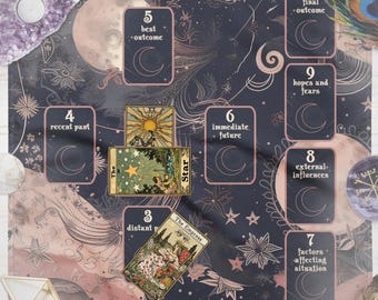 Celtic Cross Tarot Spread Cloth | Dusty Pink Floral Lunar Moon Altar Cloth | Learn Tarot Reading Altar Cloth | Tarot Card Deck Accessories