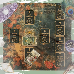 Dark Academia Altar Cloth, Celtic Cross Tarot Spread Cloth, Learn Tarot Card Reading Pagan Altar Cloth, Tarot Card Wrap, Tarot Accessories