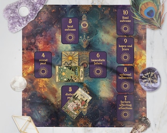Dark Academia Altar Cloth, Celtic Cross Tarot Spread Cloth, Learn Tarot Card Reading Pagan Altar Cloth, Tarot Card Wrap, Tarot Accessories