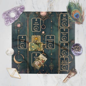 Dark Academia Altar Cloth, Celtic Cross Tarot Spread Cloth, Learn Tarot Card Reading Pagan Altar Cloth, Tarot Card Wrap, Tarot Accessories