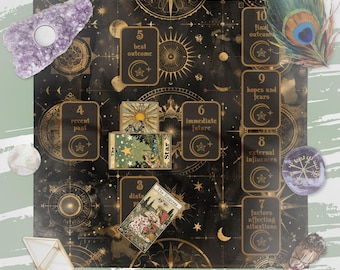 Dark Academia Altar Cloth, Celtic Cross Tarot Spread Cloth, Learn Tarot Card Reading Pagan Altar Cloth, Tarot Card Wrap, Tarot Accessories