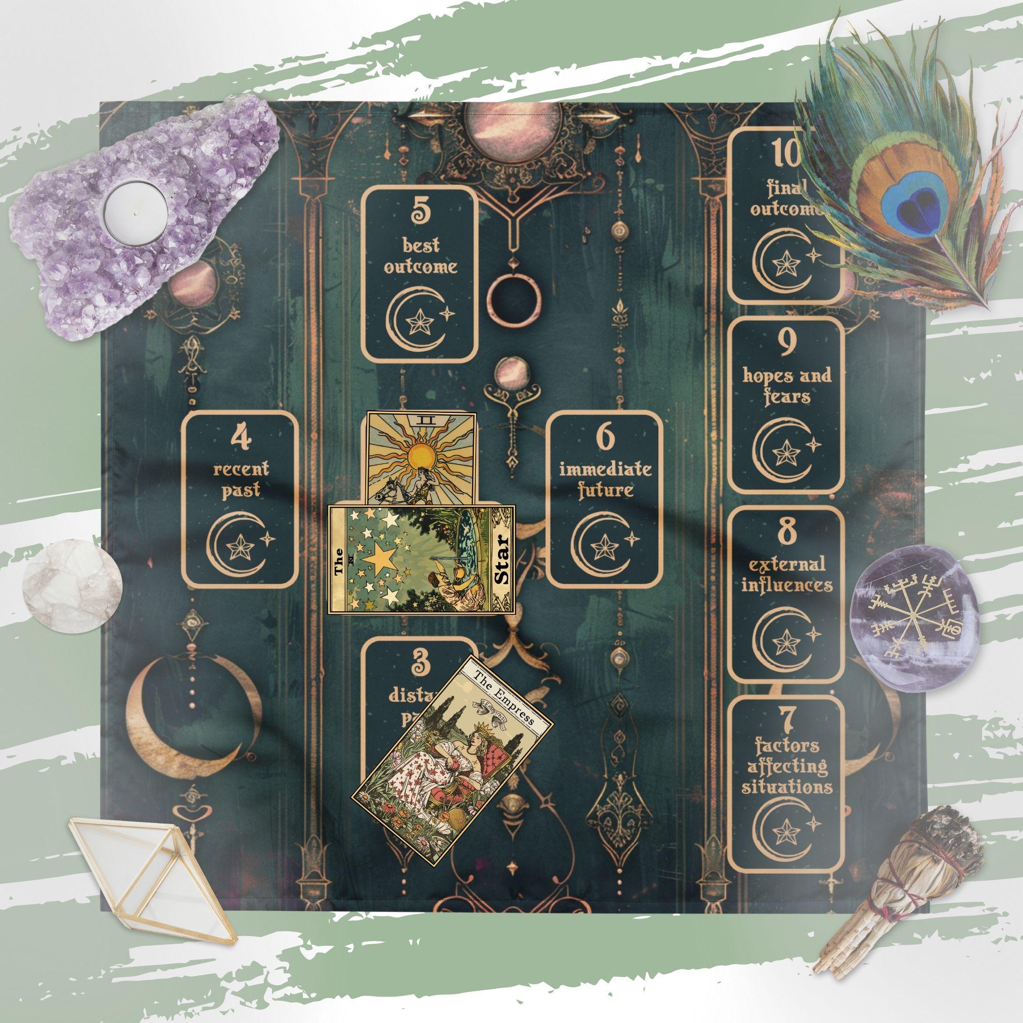 Dark Academia Altar Cloth, Celtic Cross Tarot Spread Cloth, Learn Tarot Card Reading Pagan Altar Cloth, Tarot Card Wrap, Tarot Accessories