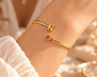 Pulsera personalizada con piedra de nacimiento para mujer, brazalete personalizado con el mes de nacimiento, delicado regalo de cumpleaños para ella, regalo de joyería navideña