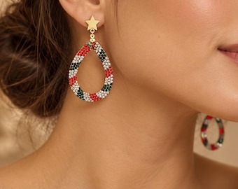 Orecchini natalizi da donna, orecchini pendenti a goccia con cristalli rossi e verdi, gioielli scintillanti perfetti per le feste, regalo di Natale per lei.