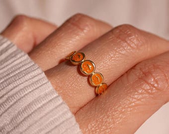 Halloween Pumpkin Ring, Adjustable Gold Tone Enamel Ring, Jack O Lantern Spooky Jewelry, Cute Fall Ring, Halloween Gift for Her