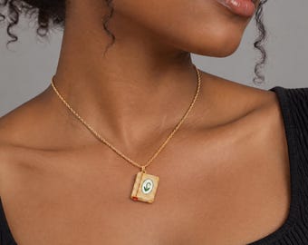 Mini-boekje ketting van emaille, 18-karaats vergulde boekhanger, sieraad voor boekenliefhebbers, roestvrijstalen leesketting, leuk cadeau voor een boekenwurm.