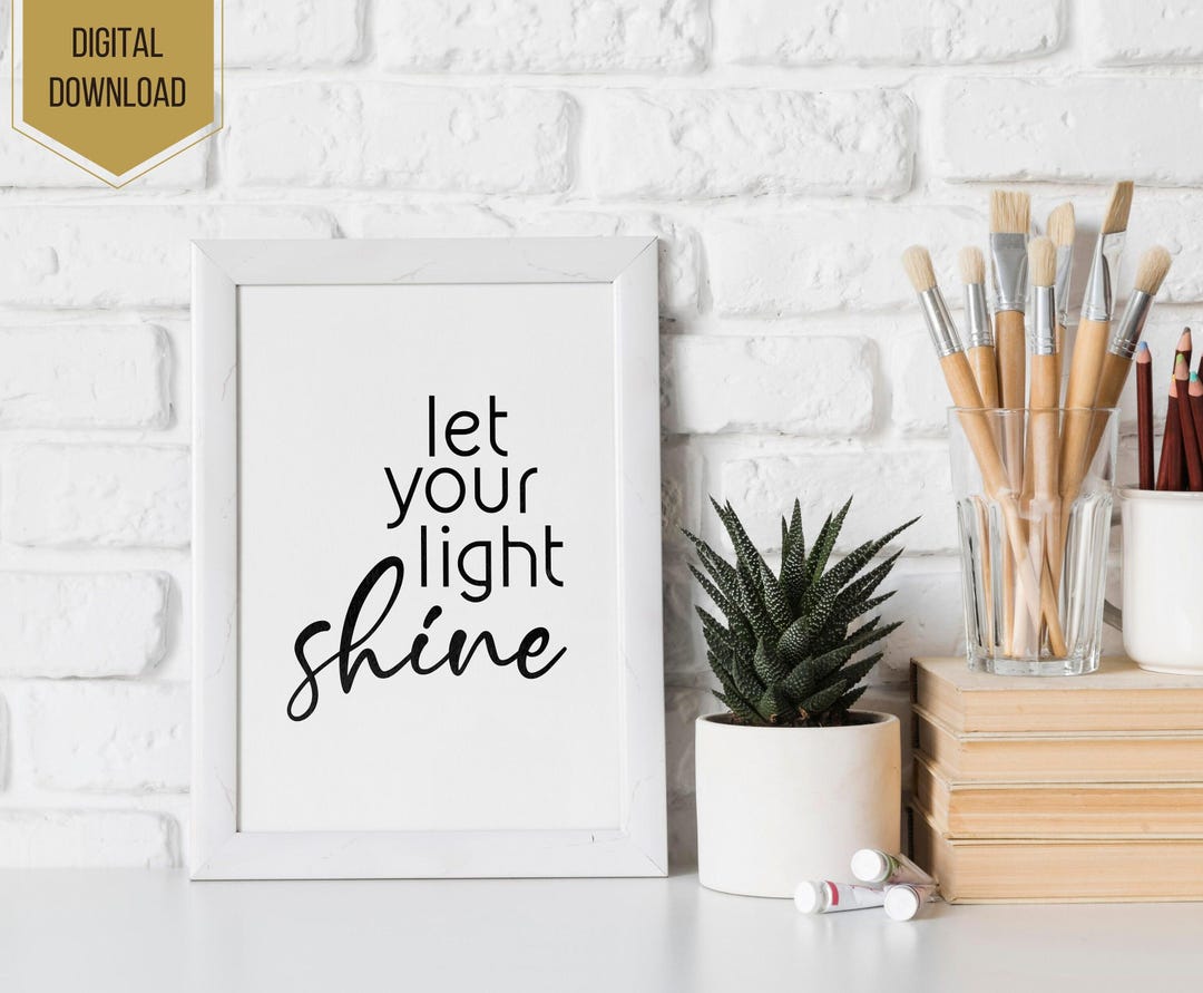 Let Your Light Shine Print, Minimalist Typography Art (digital Download ...