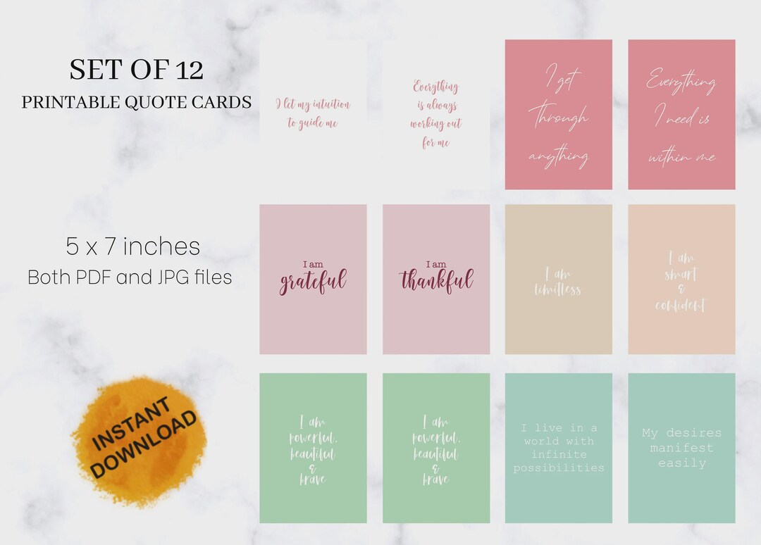 Vision Board Cards Printable, Manifest Cards, Daily Affirmations, Goal ...
