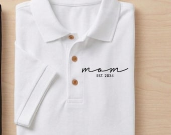 Custom Embroidered Mom  Polo, Mama  Dry Bland Polo Shirt,  Gift For Mama, Mothers Day Shirt, Mothers Day Gift for Baby Announcement