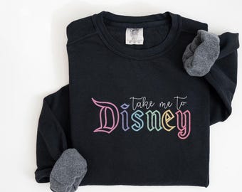 Neon Embroidered Disney Sweatshirt, Trendy Disney Crewneck