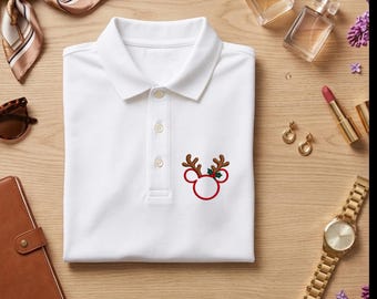 Embroidered Mickey Minnie Christmas Polo, Christmas Light Shirt, Mickey Christmas Ears  Minnie  Polo  WDW Polo, Magic Kingdom Tee
