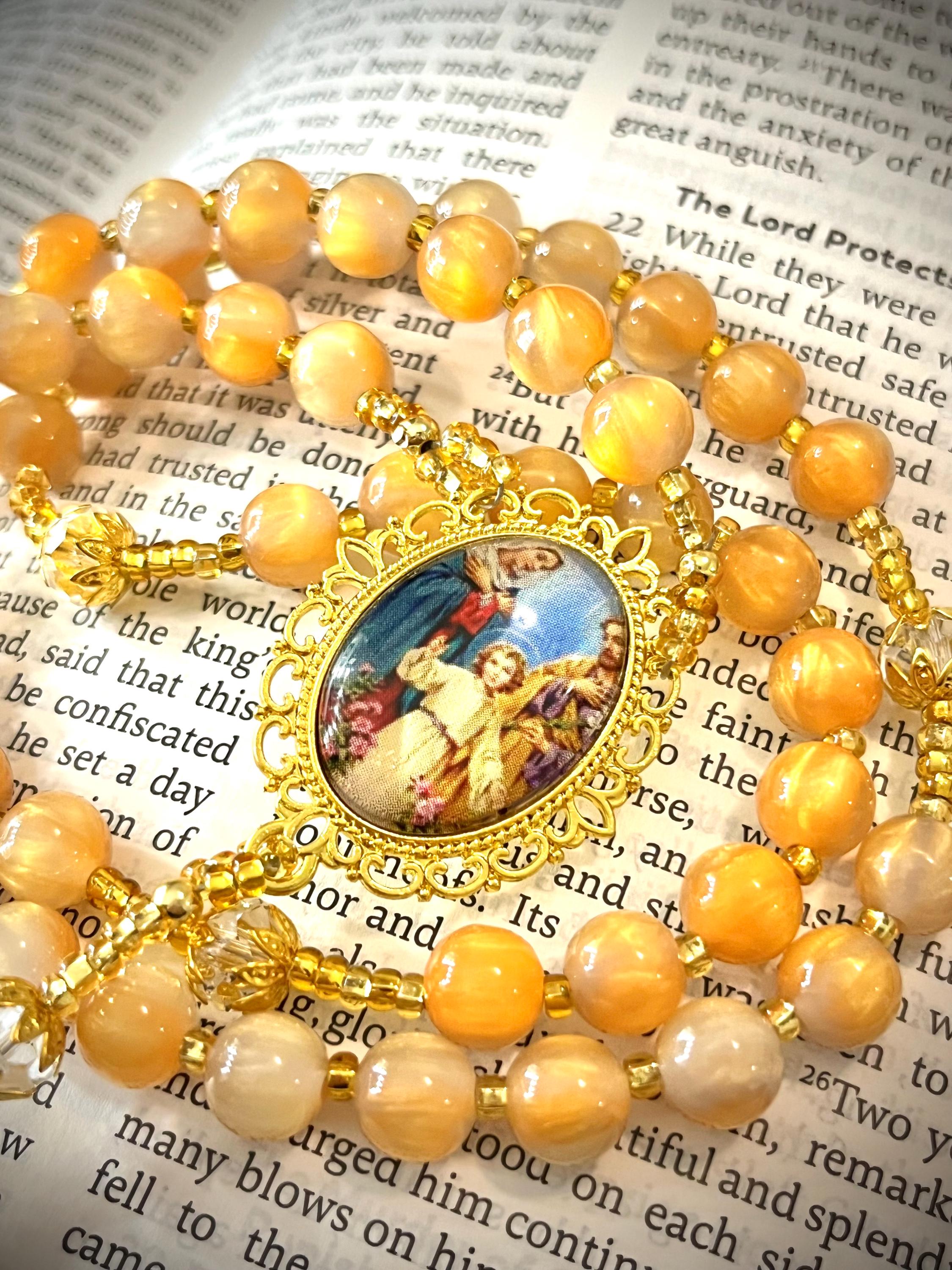 手作りのオレンジ大理石のロザリオと金の十字架 - Etsy 日本