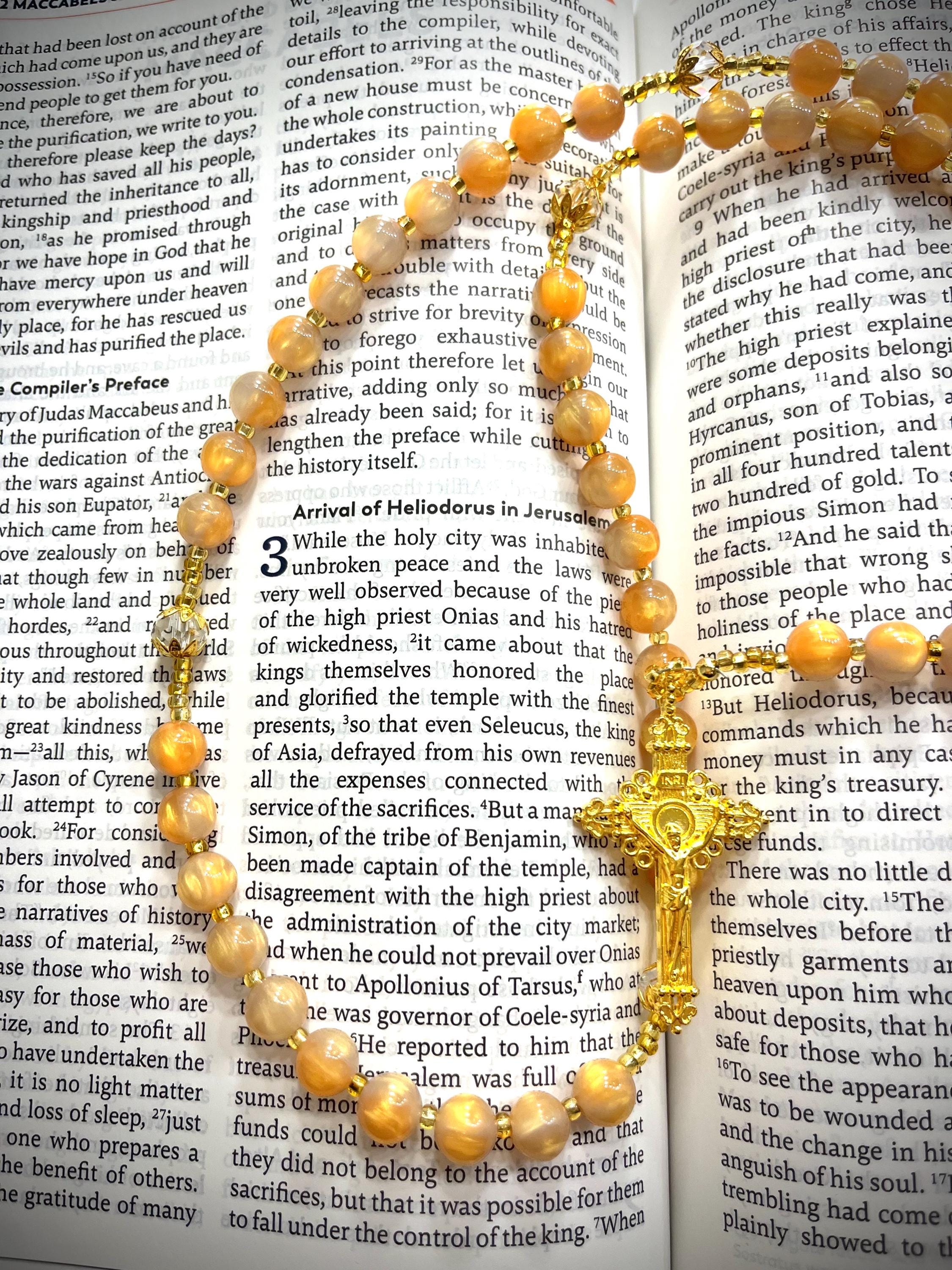 手作りのオレンジ大理石のロザリオと金の十字架 - Etsy 日本